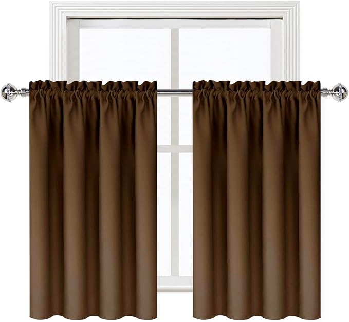 DWCN Short Blackout Curtains 52 x 36 Inch Long for Kitchen RV Bunk Brown | Room Darkening, Thermal Insulated, Light Blocking, Rod Pocket Drapes, Noise Reducing Window Treatments