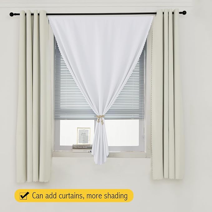 Thermal Blackout Curtains with Self Adhesive Tape No Rod No Drill Easy Install Window Cover for Bedroom Kitchen Dorm 46" W x 59" L White 1 Panel
