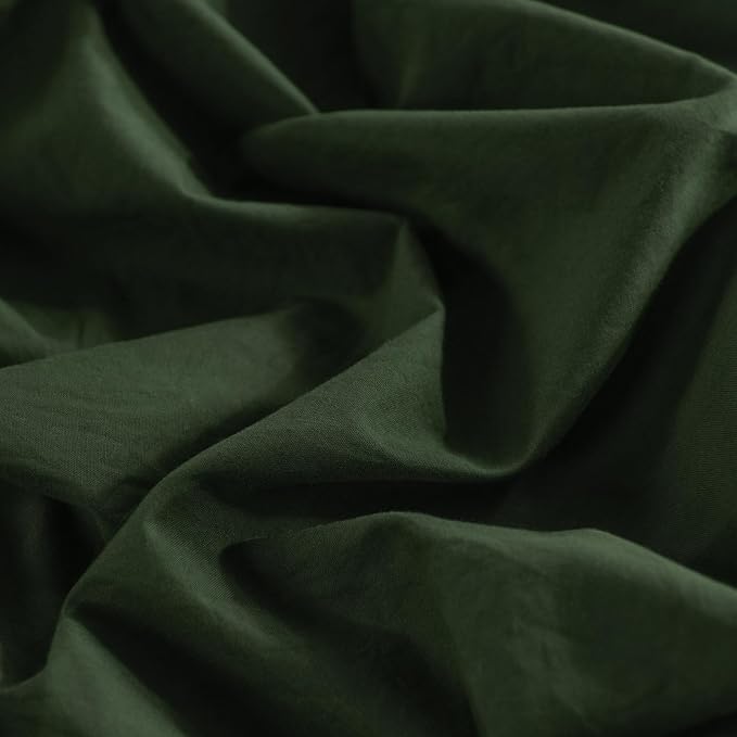 NEXHOME PRO Queen Duvet Cover Set – 100% Certified Organic Cotton with Washed Feel & Linen-Like Texture, Comfortable & Breathable, Home Bedding Set Olive Green (No Comforter)