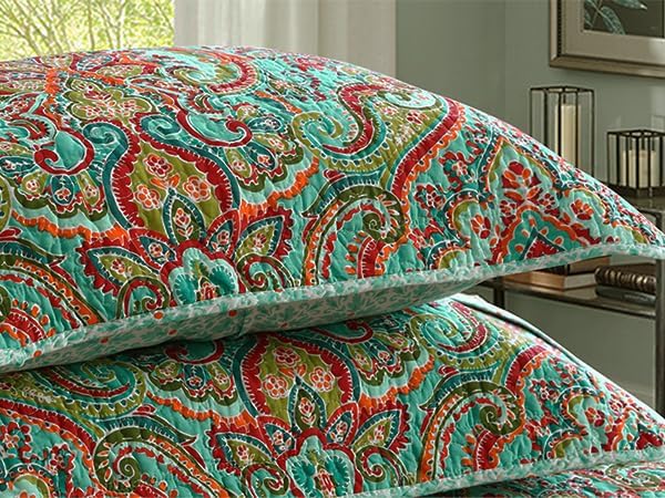 Cotton Bedspread Quilt Sets-Reversible Patchwork Coverlet Set, European Gorgeous Floral Pattern, Queen Size