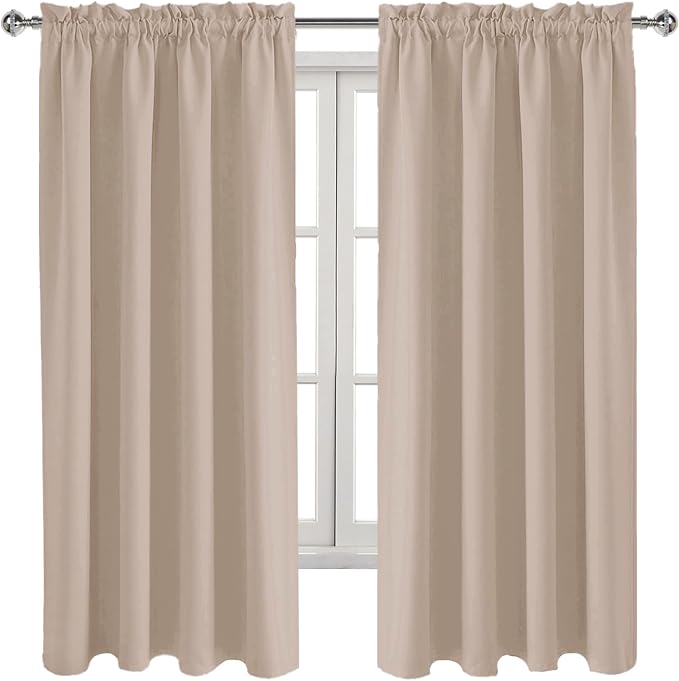 DWCN Blackout Curtains for Bedroom Living Room 52 x 63 Inch Long Camel | 2 Panels Set, Room Darkening, Thermal Insulated, Light Blocking, Rod Pocket Drapes, Noise Reducing Window Treatments