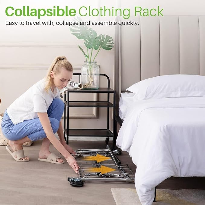 HOKEEPER Clothes Rack Collapsible Clothing Rack Capacity 525LBS White | Clothing Racks on Wheels Heavy Duty Rolling Clothes Rack for Hanging Clothes for bedroom, Commercial, 22"D x 75"W x 71"H