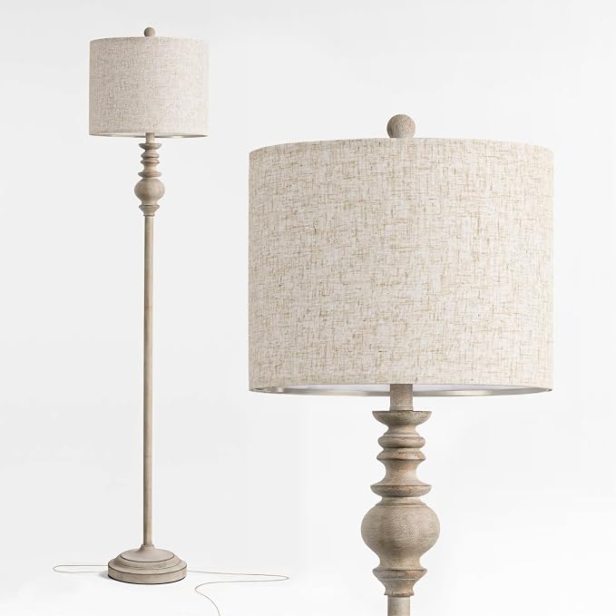 BOBOMOMO 64.25" Farmhouse Floor Lamp for Living Room, Tall Antique Gray Standing Lamp with Rotary Switch, Vintage Reading Lamp for Bedroom & Nursery, Rustic Home Decor Corner Lamp