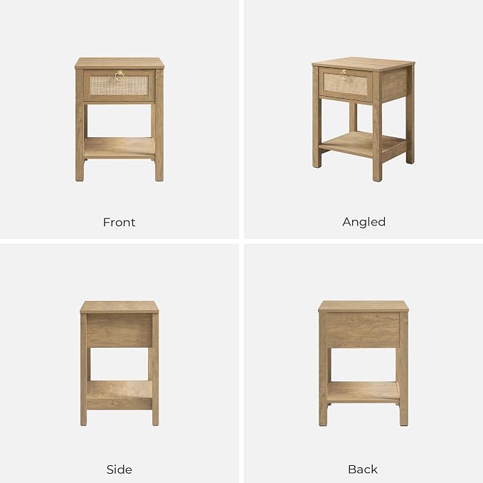 SICOTAS Rattan Nightstand Set of 2 with Storage Shelf, Boho Bedside Tables | Night Stand Set of 2 with Rattan Drawer, Boho End Tables with Storage for Bedroom, Guest Room, Apartment, and Small Spaces