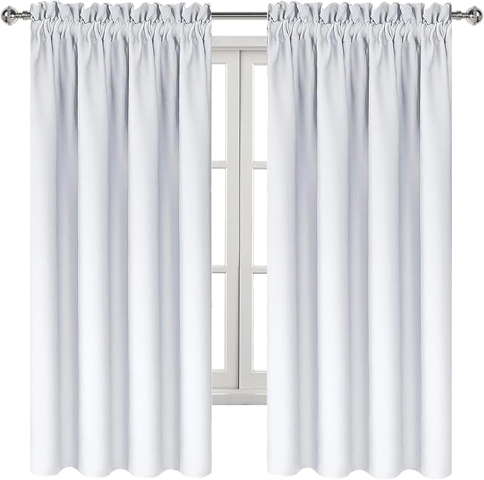 DWCN Blackout Curtains for Bedroom Living Room 52 x 63 Inch Long 2 Panels | Room Darkening, Thermal Insulated, Light Blocking, Rod Pocket Drapes, Noise Reducing Window Treatments, Greyish White