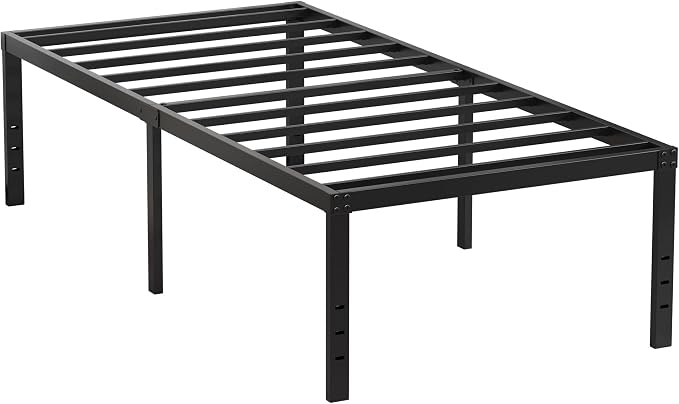 EMODA 20 Inch Twin Bed Frame No Box Spring Needed | Heavy Duty Tall Metal Twin Platform Bed Frames with Large Storage Space, Noise Free, Easy Assembly, Black