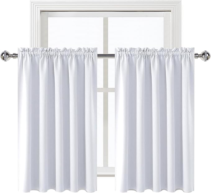 DWCN Short Blackout Curtains 52 x 36 Inch Long for Kitchen RV Bunk 2 Panels | Room Darkening, Thermal Insulated, Light Blocking, Rod Pocket Drapes, Noise Reducing Window Treatments, Greyish White