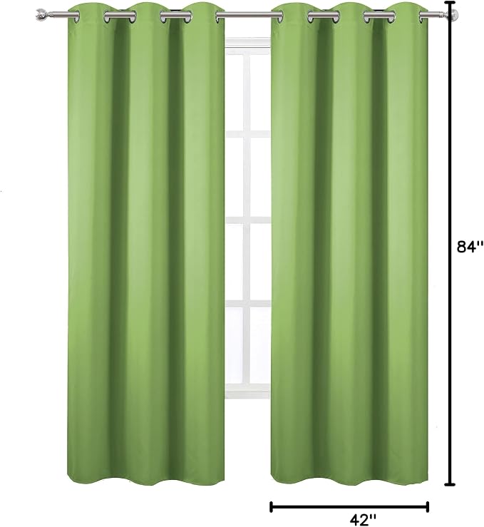 Light Green Blackout Curtains/42 x 84 Inch/Set of Two Panels Grommet Bedroom Curtains