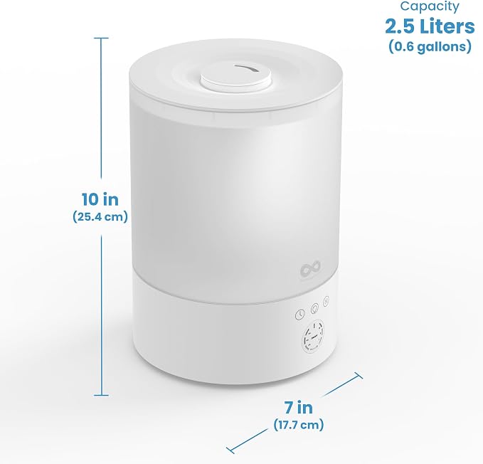 Everlasting Comfort 2.5L Top Fill Humidifier for Bedroom – 28dB Ultra-Quiet, Easy to Fill & Clean, 24HR Runtime, Night Light, Timer, Ultrasonic Cool Mist, Auto Shut-Off for Indoor Use