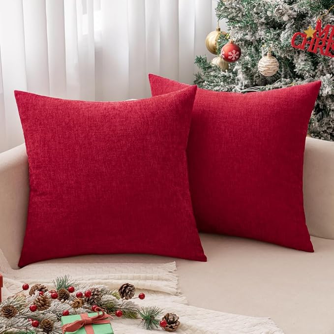 MIULEE Soft Chenille Throw Pillow Covers Red 20x20 Inch Pack of 2 | Modern Home Decor, Classic Decorative Pillows, Solid Dyed Cases, Boho Couch Cushion Covers for Sofa Bed Living Room