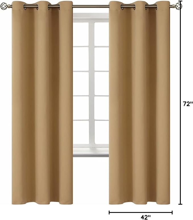 BGment Blackout Curtains for Living Room - Grommet Thermal Insulated Room Darkening Curtains for Bedroom, 2 Panels of 42 x 72 Inch, Khaki | Grommet Top, Light-Blocking, Sunblock, Thermal Insulated, Window Drapes for Kids Boys Room, 42x72 Inch