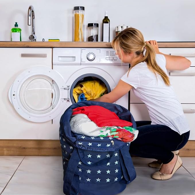 Backpack Laundry Bag, Laundry Backpack with Shoulder Straps and Mesh Pocket Durable Nylon Clothes Hamper Bag with Drawstring Closure for College, Travel, Laundromat, Apartment