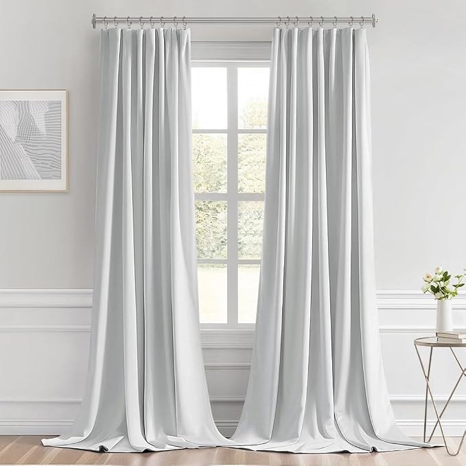 MIULEE Greyish White Back Tab Blackout Curtains 52x120 Inch Long 2 Panels | Rod Pocket Pinch Pleated, Thermal Insulated, Bedroom Living Room Darkening Privacy Drapes, Extra Long Light Blocking Curtains