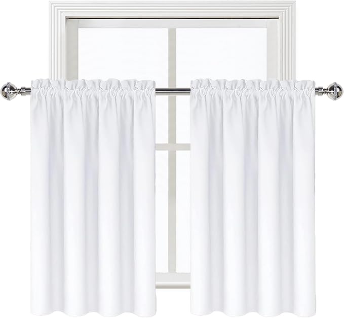 DWCN White Short Curtains 36 inches Long for Kitchen RV Bunk 2 Panels | Kitchen Curtains Over Sink, Thermal Insulated, Light Blocking, Rod Pocket Drapes for Small Window, Pure White