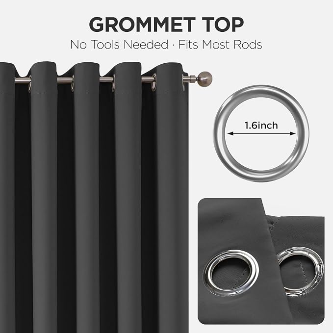 Joydeco Blackout Patio Sliding Door Curtains, Privacy Room Divider Curtains | Extra Wide Thermal Blackout Curtains for Bedroom Living Room, Curtain for Patio Door (Grey, 60Wx90L, 1 Panel)