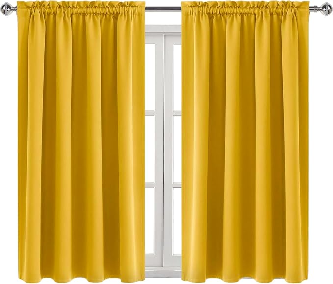 DWCN Blackout Curtains for Bedroom Living Room 52 x 54 Inch Long Yellow | 2 Panels Set, Room Darkening, Thermal Insulated, Light Blocking, Rod Pocket Drapes, Noise Reducing Window Treatments