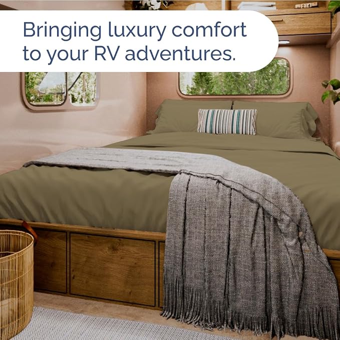 Short Queen Size 4 Piece Bed Sheet Set - RV Short Queen Sheets - Khaki | Ultra-Soft, Breathable & Cooling Bed Sheets Set with Deep Pockets, Hotel Luxury Bedding for Women & Men, Wrinkle & Fade Free