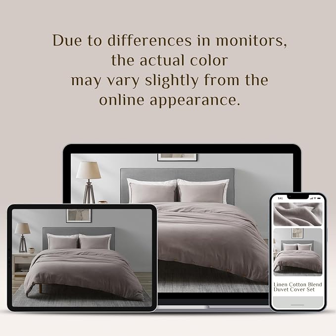 DAPU Linen Duvet Cover Set - French Linen Cotton Blend Natural Flax Soft Breathable Bedding 3 Pcs Set - 1 Duvet Cover 2 Pillowcases (Gray, Queen/Full)