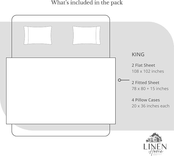 Linen Home 2-Pack King Sheet Set, 100% Cotton Percale Bedding, 8-Piece Value Bundle, Deep Pocket Cooling Bed Sheets for Hot Sleepers, Breathable & Crisp Hotel Quality, Long-Staple Cotton, Ivory