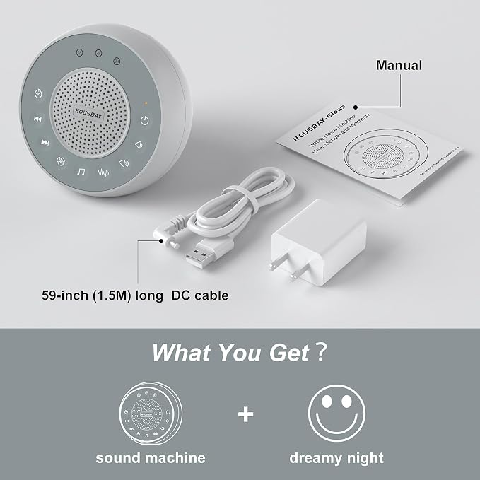HOUSBAY Sound Machine White Noise for Sleeping, Gray | 31 Soothing Sounds, 5W Loud Stereo Sound, Auto-Off Timer, Adjustable Volume, Sleep Machine & Noise Canceling for Relaxation