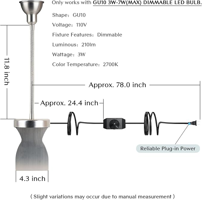 Patented Innovative Design Headboard Reading Light. No Drilling Golden Book Light for Bedtime Reading. Dimmable LED Book Reading Lamp with Bulb. Movable & Flexible, Silver