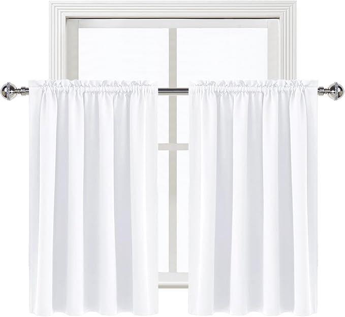 DWCN White Short Curtains 36 inches Long for Kitchen RV Bunk 2 Panels | Room Darkening, Thermal Insulated, Light Blocking, Rod Pocket Drapes, Noise Reducing Window Treatments, Pure White