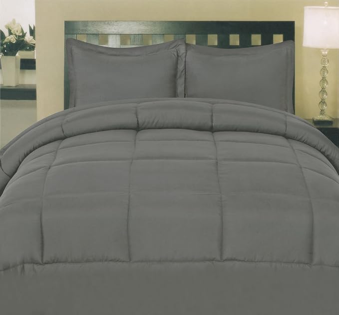 Sweet Home Collection 5 Piece Comforter Set Bag Solid Color All Season Soft Down Alternative Blanket & Luxurious Microfiber Bed Sheets, Gray, Twin