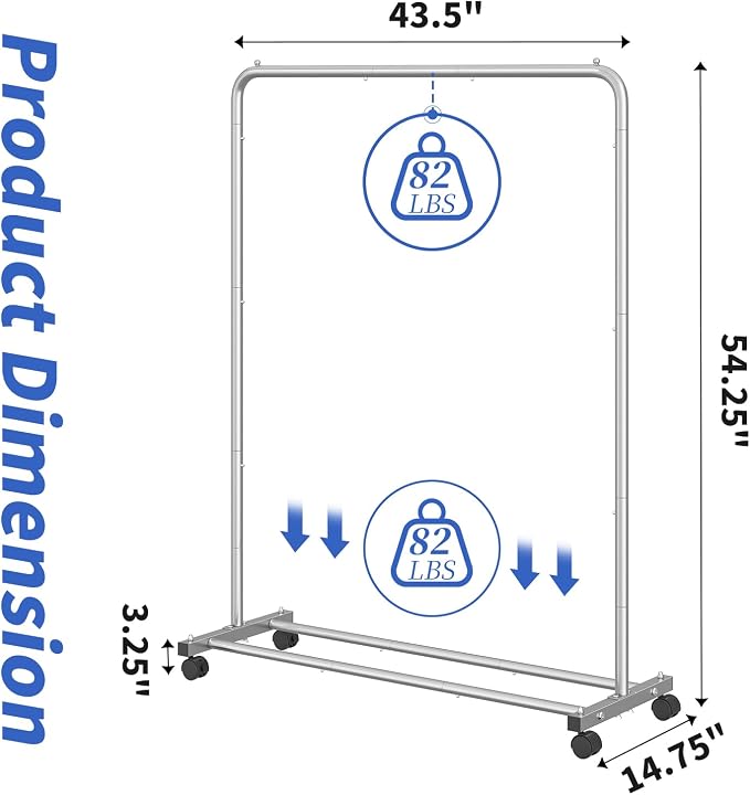 Simple Trending Clothes Clothing Garment Rack, Clothes Organizer, Silver | Storage Shelves, 360° Lockable Wheels, Anti-Slip Stoppers, Bedroom, Laundry Room
