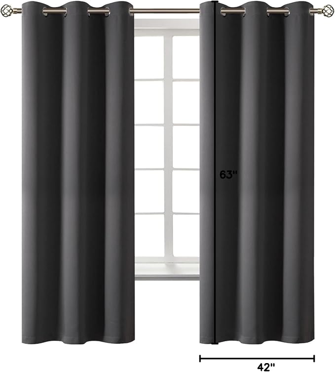 BGment Dark Grey Blackout Curtains for Bedroom 63 Inch Long - 2 Panels | Grommet Top, Black Out, Room Darkening, Sunblock, Thermal Insulated, Window Drapes for Kids Boys Room, 42x63 Inch