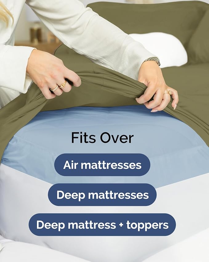 Extra Deep Flex Top Split Head King Fitted Sheet - Hotel Luxury Single Fitted Sheet Only - Easily Fits 18 inch to 24 inch Mattress - Ultra Soft, Wrinkle Free w/Extra Deep Pockets - Sage Green