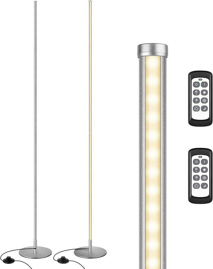 EDISHINE 2 Pack 57.5” Corner Lamp with Remote, Stepless Dimmable & 7 CCT | 2700-6000K, Foot Switch, Tall Corner Lamp for Bedrooms, Living Rooms, Offices, Sturdy Base, Silver