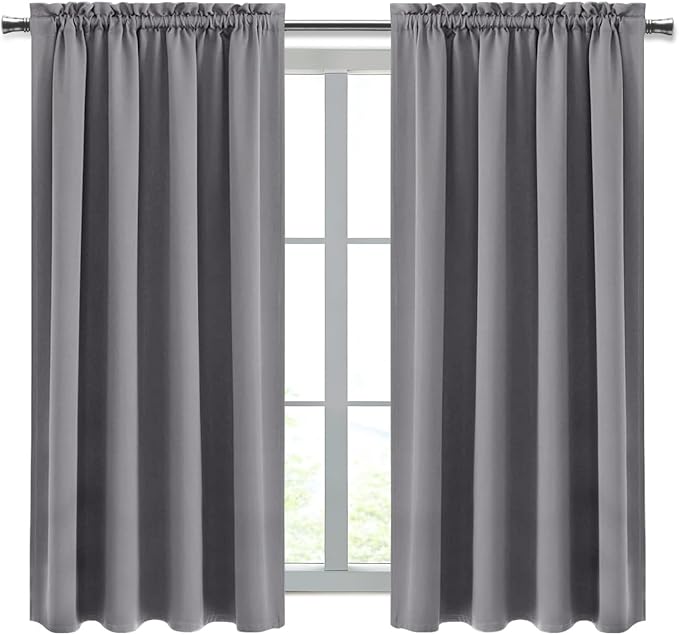 DWCN Blackout Curtains for Bedroom Living Room 38 x 45 Inch Long Grey | 2 Panels Set, Room Darkening, Thermal Insulated, Light Blocking, Rod Pocket Drapes, Noise Reducing Window Treatments