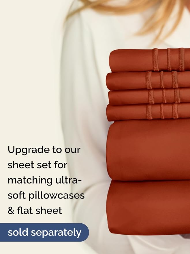 Extra Deep Queen Fitted Sheet - Single Fitted Sheet Only - Terracotta | Easily Fits 18 inch to 24 inch Mattress, Soft, Wrinkle Free, Breathable & Comfy, Extra Deep Pockets Hotel Luxury Fitted Sheet