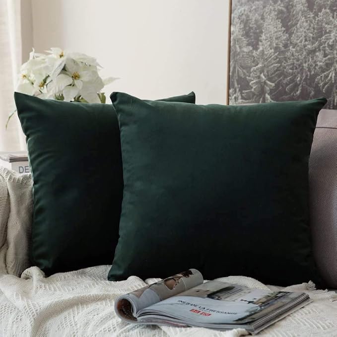 MIULEE Velvet Throw Pillow Covers 20x20 Inch Pack of 2 Army Green | Soft Solid Decorative Pillow Covers, Modern Luxury Home Decor, for Couch Chair Sofa Bedroom Livingroom