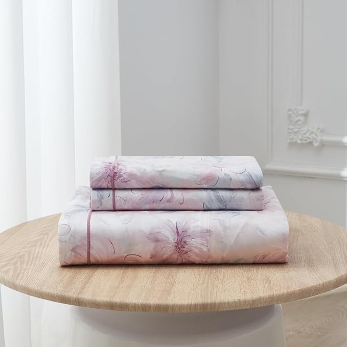OAITE Queen Duvet Cover Set 3pcs 100% Cotton 600 Thread Count with Floral | Luxury Soft, Breathable,Long Staple Cotton,Hidden Zipper,8 Corner Ties,Easy Care for All Season