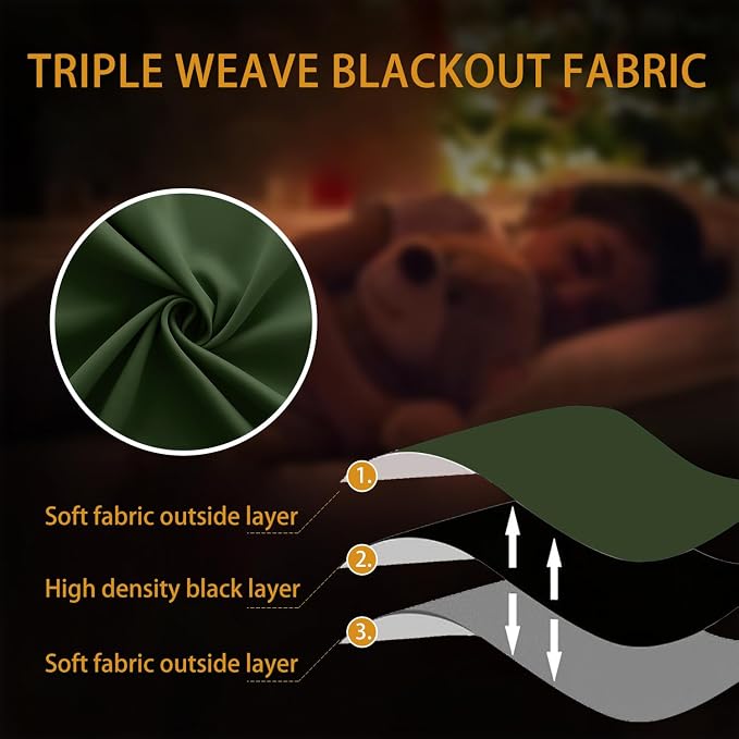 KOUFALL Olive Green Curtains 96 Inches Long 2 Panel Set,Blackout Dark Antique Bronze Gold Grommet Room Darkening Black Out Vintage Curtains for Living Room