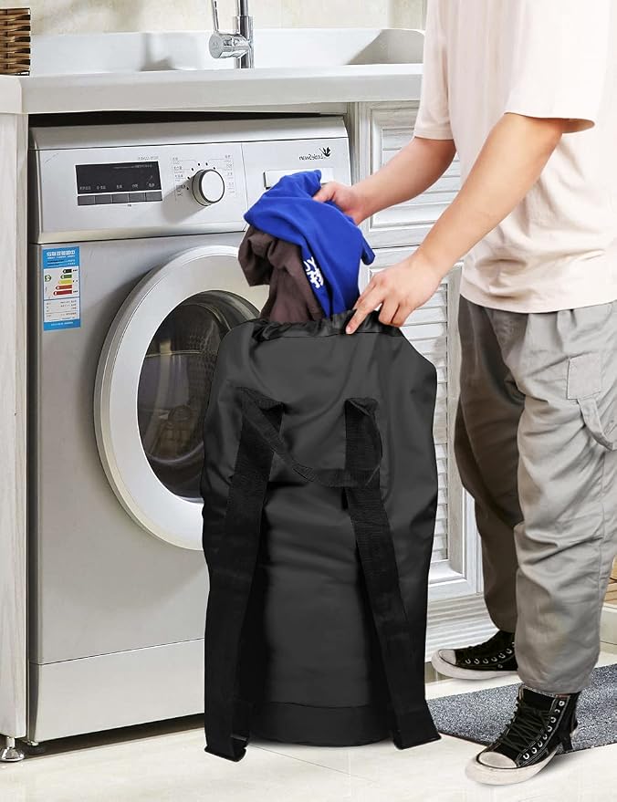 Backpack Laundry Bag, 115L Large Hamper with Shoulder Straps, Drawstring Closure, Mesh Pocket, Black
