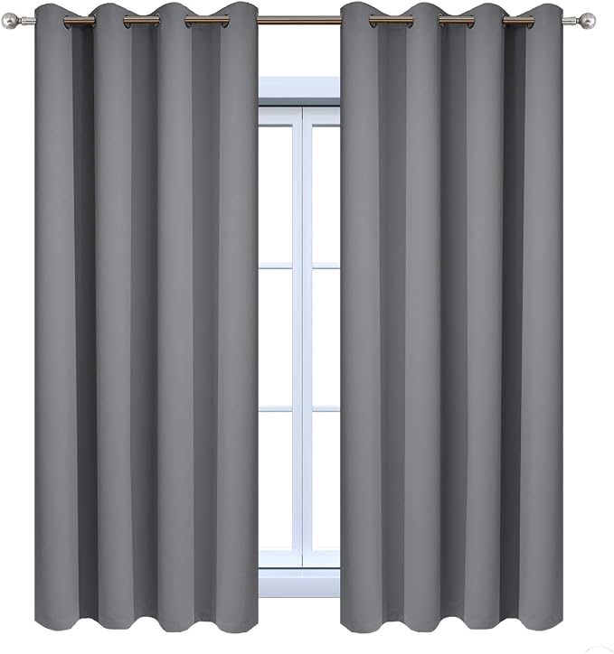 Yakamok Grey Room Darkening Curtains 52x72 inch Gray Grommet-Living Room | 2 panels,blackout window treatment,thermal insulated,light blocking drapes,privacy protection,bedroom study dining room
