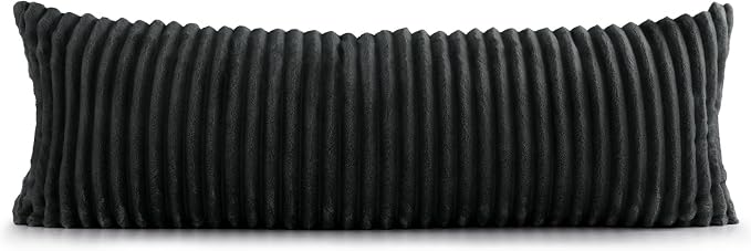 BEDELITE Fluffy Striped Body Pillow Cover with Zipper, Black, 20x54 | Ultra-soft Faux Fur with 4D Striped Texture, Comfy, Plush, and Cloud-like, Body Pillow Pillowcase for Bed Couch Room Decor