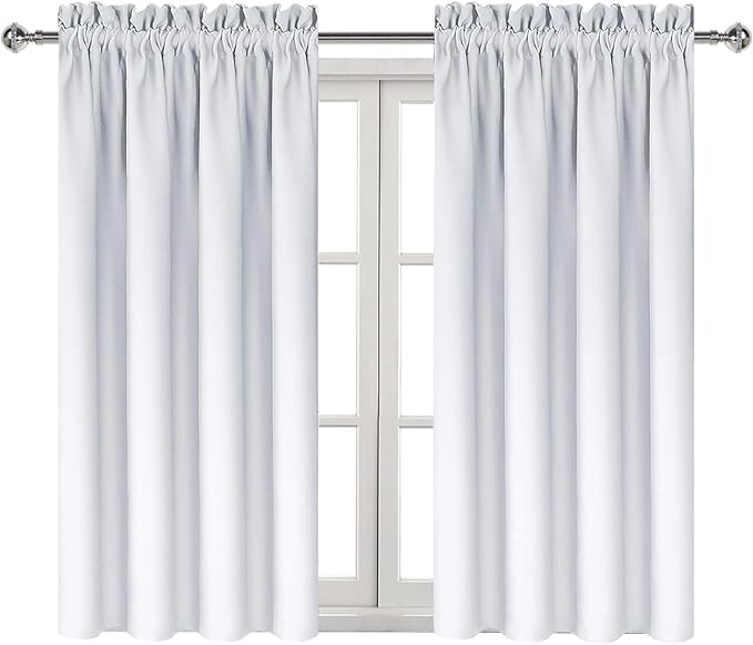 DWCN Blackout Curtains for Bedroom Living Room 38 x 54 Inch Long 2 Panels | Room Darkening, Thermal Insulated, Light Blocking, Rod Pocket Drapes, Noise Reducing Window Treatments, Greyish White