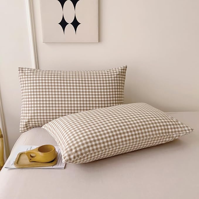 Nayoroom Brown Gingham Duvet Cover Set King Tan Plaid Checkered Bedding | Modern Farmhouse Cottage, Dorm Bedding, Soft Breathable Washed Microfiber, All-Season Comfort, Hidden Zipper, 4 Corner Ties