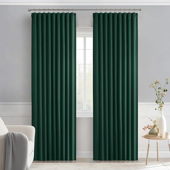 MIULEE Christmas Hunter Green Back Tab Blackout Curtains 52"x84" 2 Panels | Rod Pocket Pinch Pleated, Thermal Insulated, Room Darkening, Light Blocking, Privacy Curtains for Living Room Bedroom
