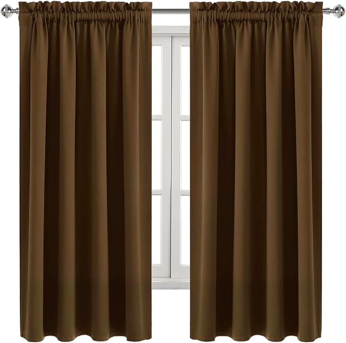 DWCN Blackout Curtains for Bedroom Living Room 52 x 63 Inch Long Brown | 2 Panels Set, Room Darkening, Thermal Insulated, Light Blocking, Rod Pocket Drapes, Noise Reducing Window Treatment