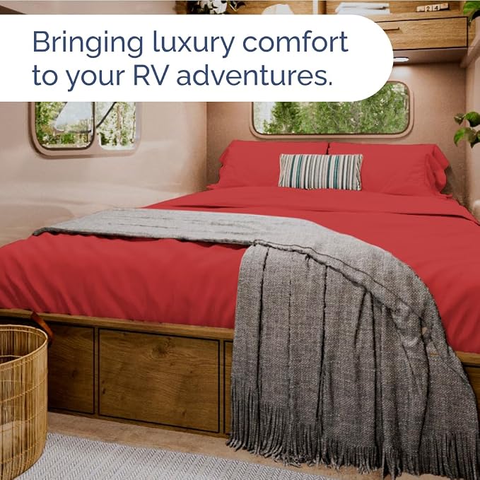Short Queen Size 4 Piece Bed Sheet Set - RV Short Queen Sheets - Red | Ultra-Soft, Breathable & Cooling Bed Sheets Set with Deep Pockets, Hotel Luxury Bedding for Women & Men, Wrinkle & Fade Free