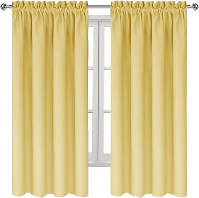 DWCN Blackout Curtains for Bedroom Living Room 38 x 63 Inch Long 2 Panels | Room Darkening, Thermal Insulated, Light Blocking, Rod Pocket Drapes, Noise Reducing Window Treatments, Light Yellow