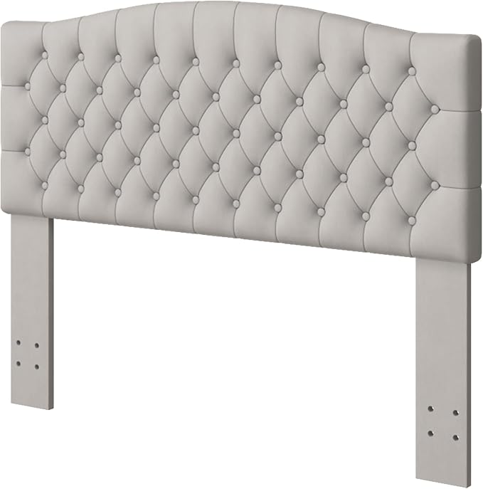 Furpopup Velvet Queen Size Headboard Only Upholstered Wall Mount Light Gray | 2 ways to use:Wall-mounted (for adjustable bed) and bed frame mounted, Easy to assemble, Classic button design headboard