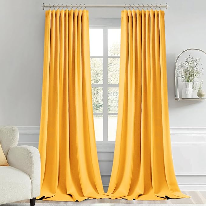 MIULEE Yellow Back Tab Blackout Curtains 52x96 Inch Long 2 Panels Set | Rod Pocket Pinch Pleated, Thermal Insulated, Bedroom Living Room Darkening Drapes, Light Blocking Floor to Ceiling Curtains
