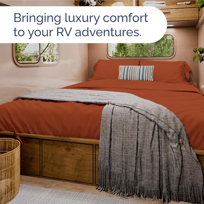 Short Queen Size 4 Piece Bed Sheet Set - RV Short Queen Sheets - Terracotta | Ultra-Soft, Breathable & Cooling Bed Sheets Set with Deep Pockets, Hotel Luxury Bedding for Women & Men, Wrinkle & Fade Free