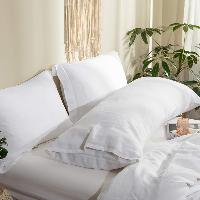 Simple&Opulence Body Pillow Cover 20" x 54",100% Pure Linen, Ultra Soft and Breathable, Body Pillowcase with Envelope Closure for Adults(White)