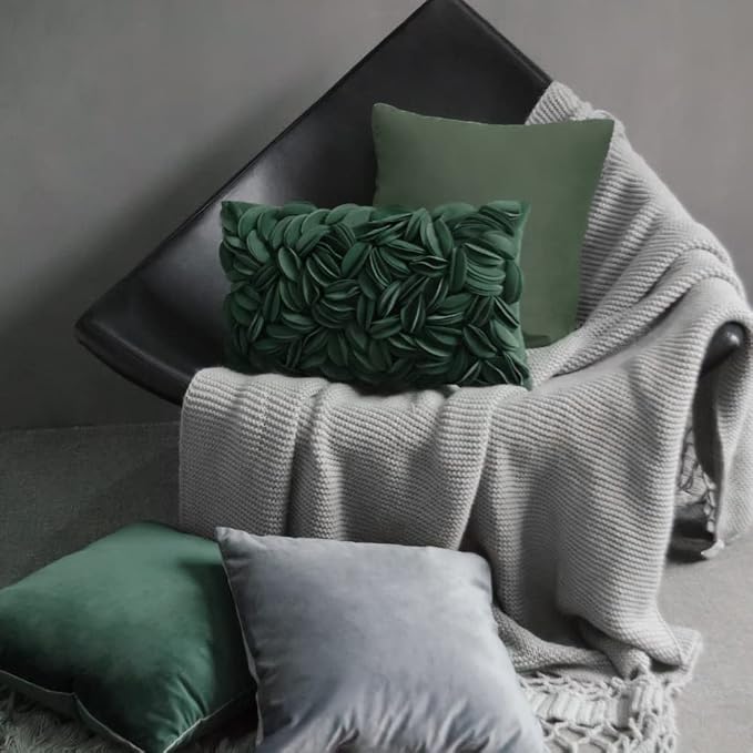 KINGROSE 3D Floral Throw Pillow Case Home Decorative Pillow Cover Soft Cushion Cover Sofa Couch Bed Living Room 12 x 20 Inches Dark Green
